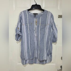 Blue and White Striped Blouse